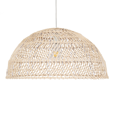 GloboStar® COMORES 01728 Boho Κρεμαστό Φωτιστικό Πλέγμα Μονόφωτο 1 x E27 IP20 Μπεζ Ξύλο - Μ60 x Π60 x Y29cm