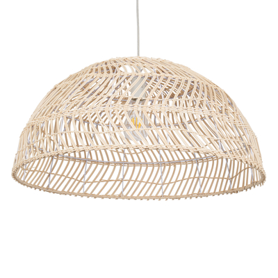 GloboStar® COMORES 01728 Boho Κρεμαστό Φωτιστικό Πλέγμα Μονόφωτο 1 x E27 IP20 Μπεζ Ξύλο - Μ60 x Π60 x Y29cm