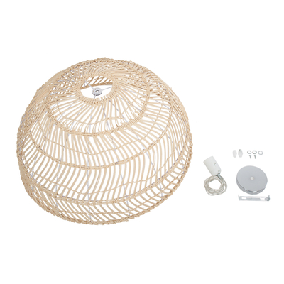 GloboStar® COMORES 01728 Boho Κρεμαστό Φωτιστικό Πλέγμα Μονόφωτο 1 x E27 IP20 Μπεζ Ξύλο - Μ60 x Π60 x Y29cm