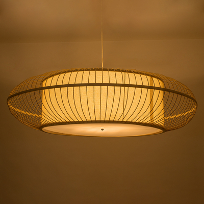 GloboStar® HIBISCUS 01782 Boho Κρεμαστό Φωτιστικό Πλέγμα Τρίφωτο 3 x E27 IP20 Μπεζ Ξύλο - Μ120 x Π120 x Y31cm