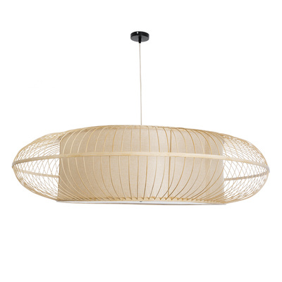 GloboStar® HIBISCUS 01782 Boho Κρεμαστό Φωτιστικό Πλέγμα Τρίφωτο 3 x E27 IP20 Μπεζ Ξύλο - Μ120 x Π120 x Y31cm