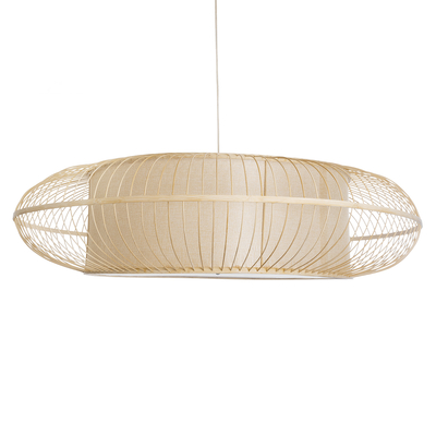 GloboStar® HIBISCUS 01782 Boho Κρεμαστό Φωτιστικό Πλέγμα Τρίφωτο 3 x E27 IP20 Μπεζ Ξύλο - Μ120 x Π120 x Y31cm