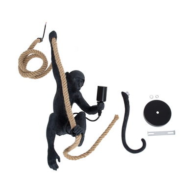 GloboStar® APES 01801 Μοντέρνο Κρεμαστό Φωτιστικό Φιγούρα Μονόφωτο 1 x E27 IP20 Μαύρο Πλαστικό με Μπεζ Σχοινί - Μ26 x Π28 x Υ69cm