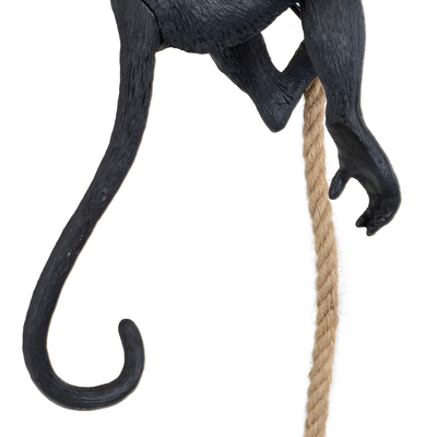 GloboStar® APES 01801 Μοντέρνο Κρεμαστό Φωτιστικό Φιγούρα Μονόφωτο 1 x E27 IP20 Μαύρο Πλαστικό με Μπεζ Σχοινί - Μ26 x Π28 x Υ69cm