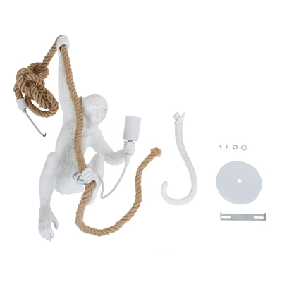 GloboStar® APES 01802 Μοντέρνο Κρεμαστό Φωτιστικό Φιγούρα Μονόφωτο 1 x E27 IP20 Λευκό Πλαστικό με Μπεζ Σχοινί - Μ26 x Π28 x Υ69cm