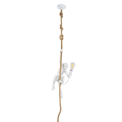GloboStar® APES 01802 Μοντέρνο Κρεμαστό Φωτιστικό Φιγούρα Μονόφωτο 1 x E27 IP20 Λευκό Πλαστικό με Μπεζ Σχοινί - Μ26 x Π28 x Υ69cm