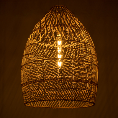 GloboStar® MALIBU 01810 Boho Κρεμαστό Φωτιστικό Καμπάνα Μονόφωτο 1 x E27 IP20 Μπεζ Ξύλο - Μ57 x Π57 x Υ75cm