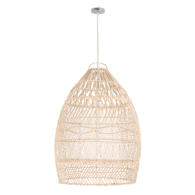 GloboStar® MALIBU 01810 Boho Κρεμαστό Φωτιστικό Καμπάνα Μονόφωτο 1 x E27 IP20 Μπεζ Ξύλο - Μ57 x Π57 x Υ75cm