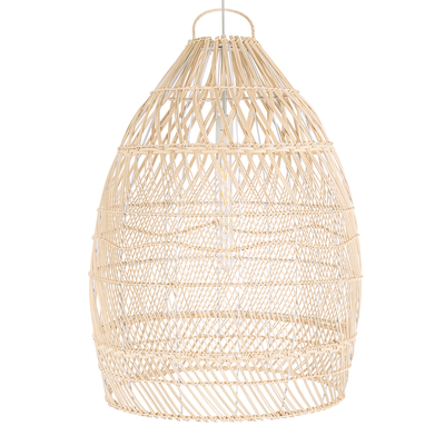 GloboStar® MALIBU 01810 Boho Κρεμαστό Φωτιστικό Καμπάνα Μονόφωτο 1 x E27 IP20 Μπεζ Ξύλο - Μ57 x Π57 x Υ75cm