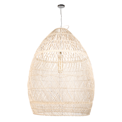 GloboStar® MALIBU 01812 Boho Κρεμαστό Φωτιστικό Καμπάνα Μονόφωτο 1 x E27 IP20 Μπεζ Ξύλο - Μ95 x Π95 x Υ125cm