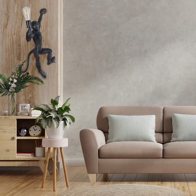 GloboStar® APES 01804 Μοντέρνο Επιτοίχιο Φωτιστικό Απλίκα Μονόφωτο 1 x E27 IP20 Μαύρο Πλαστικό - Μ34 x Π31 x Υ61cm