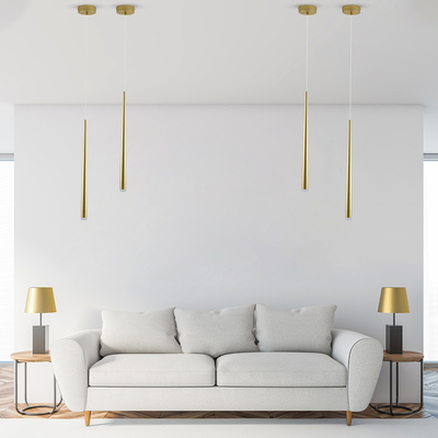 GloboStar® TEARS 61310 Κρεμαστό Φωτιστικό Οροφής Design LED CCT 3W 330lm 180° AC 220-240V - Εναλλαγή Φωτισμού μέσω Διακόπτη On/Off All In One Ψυχρό 6000k+Φυσικό 4500k+Θερμό 2700k Φ3.2 x Υ51.5cm - Χρυσό Βούρτσας - 3 Years Warranty