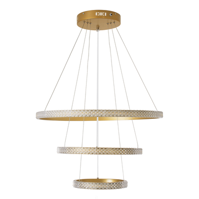 GloboStar® DIAMOND TRIO 61137-DECO Κρεμαστό Φωτιστικό Δαχτυλίδι-Κύκλος LED CCT 100W 12123lm 360° AC 220-240V - Εναλλαγή Φωτισμού μέσω Τηλεχειριστηρίου All In One Ψυχρό 6000k+Φυσικό 4500k+Θερμό 2700k Dimmable Φ25+40+60cm - Χρυσό Βούρτσας - 3 Years Warranty