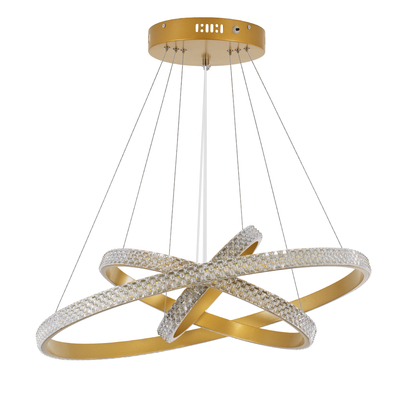 GloboStar® DIAMOND TRIO 61137 Κρεμαστό Φωτιστικό Δαχτυλίδι-Κύκλος LED CCT 100W 12123lm 360° AC 220-240V - Εναλλαγή Φωτισμού μέσω Τηλεχειριστηρίου All In One Ψυχρό 6000k+Φυσικό 4500k+Θερμό 2700k Dimmable Φ25+40+60cm - Χρυσό Βούρτσας - 3 Years Warranty