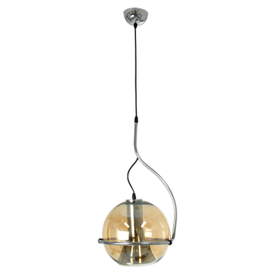 GloboStar® GLASSO 60927 Μοντέρνο Κρεμαστό Φωτιστικό Μπάλα Μονόφωτο 1 x E27 IP20 Μελί Γυαλί με Ασημί Μέταλλο - Μ27 x Π27 x Υ52cm