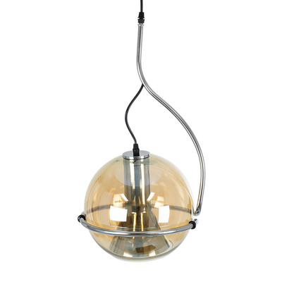 GloboStar® GLASSO 60927 Μοντέρνο Κρεμαστό Φωτιστικό Μπάλα Μονόφωτο 1 x E27 IP20 Μελί Γυαλί με Ασημί Μέταλλο - Μ27 x Π27 x Υ52cm