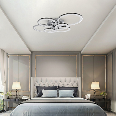 GloboStar® ROYAL-R 61324 Φωτιστικό Οροφής Design LED CCT 135W 16200lm 360° AC 220-240V - Εναλλαγή Φωτισμού μέσω Τηλεχειριστηρίου All In One Ψυχρό 6000k+Φυσικό 4500k+Θερμό 2700k Dimmable Μ80.5 x Π59 x Υ12cm - Νίκελ Χρώμιο - 3 Years Warranty