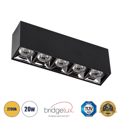 GloboStar® LUMINAR SUPERIOR 60329 Επιφανειακό LED Spot Downlight TrimLess 20W 2700lm 36° AC 220-240V IP20 Μ19.5 x Π4.2 x Υ6.6cm - Μαύρο με Κάτοπτρο Χρωμίου - Θερμό Λευκό 2700K - Bridgelux High Lumen Chip Gen2 - TÜV Certified Driver - 5 Years Warranty