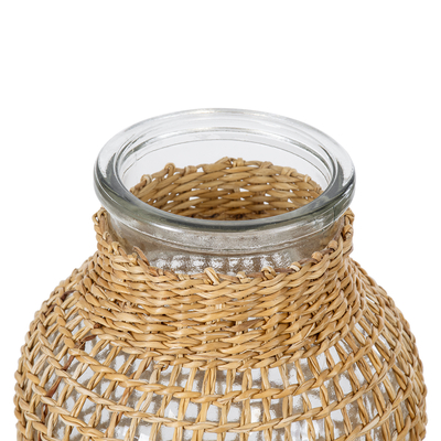 GloboStar® MANDY 35620 Διακοσμητικό Βάζο Γυάλινο Διάφανο με Μπαμπού Φ10.5 x Υ20cm