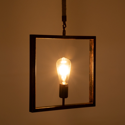 GloboStar® FRAISE 01814 Vintage Κρεμαστό Φωτιστικό Ανάρτηση Μονόφωτο 1 x E27 IP20 Χάλκινο Μέταλλο με Μπεζ Σχοινί - Μ32 x Π4 x Υ32cm