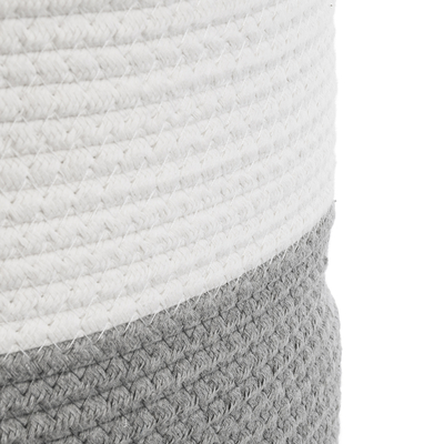 GloboStar® Artificial Garden KASTELLORIZO 20198 Διακοσμητικό Πλεκτό Καλάθι - Κασπώ Γλάστρα - Flower Pot  Γκρι με Λευκό Π35cm x Υ40cm
