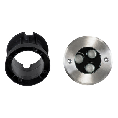 GloboStar® UNDERGROUND-FANI S-90981 Χωνευτό Φωτιστικό Σποτ Δαπέδου LED 12W 1020lm 60° DC 24V Αδιάβροχο IP68 Φ10 x Υ7.5cm RGBW DMX512 - Ανοξείδωτο Ατσάλι