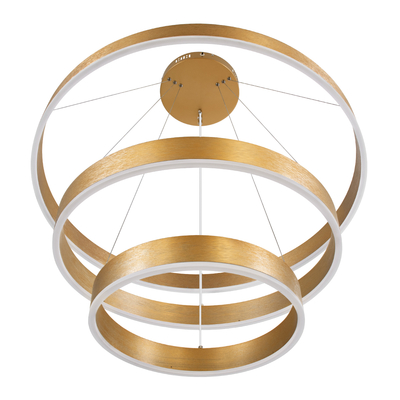 GloboStar® VENOM TRIO 61190-DECO Κρεμαστό Φωτιστικό Δαχτυλίδι-Κύκλος LED CCT 120W 14158lm 120° AC 220-240V - Εναλλαγή Φωτισμού μέσω Τηλεχειριστηρίου All In One Ψυχρό 6000K+Φυσικό 4500K+Θερμό 2700K Dimmable Φ40+60+80cm - Χρυσό Βούρτσας - 3 Years Warranty