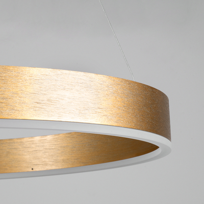 GloboStar® VENOM TRIO 61190-DECO Κρεμαστό Φωτιστικό Δαχτυλίδι-Κύκλος LED CCT 120W 14158lm 120° AC 220-240V - Εναλλαγή Φωτισμού μέσω Τηλεχειριστηρίου All In One Ψυχρό 6000K+Φυσικό 4500K+Θερμό 2700K Dimmable Φ40+60+80cm - Χρυσό Βούρτσας - 3 Years Warranty