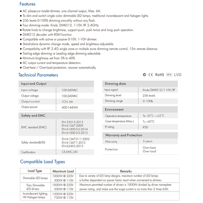 GloboStar® 70674 SK1 SKYDANCE AC Triac DMX Dimmer Din Rail Ράγας 1 Καναλιού AC 100-240V 1 x 6A 1440W - Max 6A 1440W - IP20 DMX512 Μ16.8 x Π9.3 x Υ8cm - 5 Years Warranty