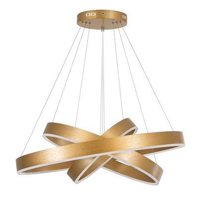 GloboStar® VENOM TRIO 61190-DECO Κρεμαστό Φωτιστικό Δαχτυλίδι-Κύκλος LED CCT 120W 14158lm 120° AC 220-240V - Εναλλαγή Φωτισμού μέσω Τηλεχειριστηρίου All In One Ψυχρό 6000K+Φυσικό 4500K+Θερμό 2700K Dimmable Φ40+60+80cm - Χρυσό Βούρτσας - 3 Years Warranty