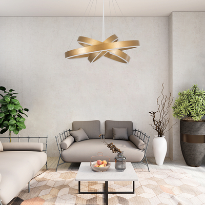 GloboStar® VENOM TRIO 61190-DECO Κρεμαστό Φωτιστικό Δαχτυλίδι-Κύκλος LED CCT 120W 14158lm 120° AC 220-240V - Εναλλαγή Φωτισμού μέσω Τηλεχειριστηρίου All In One Ψυχρό 6000K+Φυσικό 4500K+Θερμό 2700K Dimmable Φ40+60+80cm - Χρυσό Βούρτσας - 3 Years Warranty