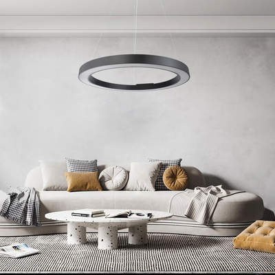 GloboStar® RA 61198 Κρεμαστό Φωτιστικό Δαχτυλίδι-Κύκλος LED CCT 100W 11020lm 120° AC 220-240V - Εναλλαγή Φωτισμού μέσω Τηλεχειριστηρίου All In One Ψυχρό 6000k+Φυσικό 4500k+Θερμό 2700k Dimmable Φ120cm - Μαύρο - 3 Years Warranty