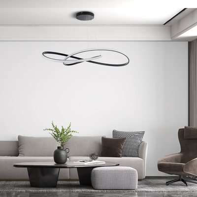 GloboStar® DEXTER 60917 Κρεμαστό Φωτιστικό Οροφής Design LED CCT 120W 13440lm 300° AC 220-240V - Εναλλαγή Φωτισμού μέσω Τηλεχειριστηρίου All In One Ψυχρό 6000k+Φυσικό 4500k+Θερμό 2700k Dimmable Φ103cm - Μαύρο - 3 Years Warranty