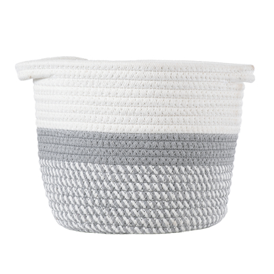 GloboStar® Artificial Garden POSITANO 20318 Διακοσμητικό Πλεκτό Καλάθι - Κασπώ Γλάστρα - Flower Pot Γκρι με Λευκό Φ20cm x Υ20cm