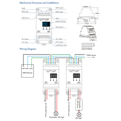 GloboStar® 70672 S1-D1 SKYDANCE AC Triac DMX Dimmer Din Rail Ράγας 1 Καναλιού AC 100-240V 1 x 2A 480W - Max 2A 480W - IP20 DMX512 Μ11.5 x Π5 x Υ6.5cm - 5 Years Warranty