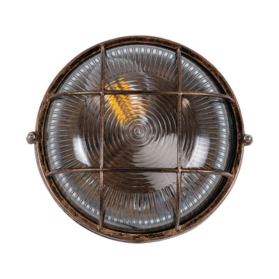 GloboStar® BOATLIGHT 61587 Vintage Industrial Φωτιστικό Τοίχου - Απλίκα - Καραβοχελώνα Εξωτερικού Χώρου Μονόφωτο 1 x E27 AC220-240V Αδιάβροχο IP65 - Σώμα Αλουμινίου & Tempered Glass - Φ17.5 x Υ9cm - Αντικέ Μπρονζέ - Στρόγγυλο - 5 Years Warranty