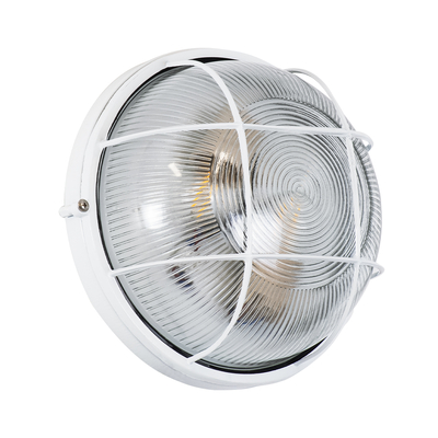 GloboStar® BOATLIGHT 61588 Vintage Industrial Φωτιστικό Τοίχου - Απλίκα - Καραβοχελώνα Εξωτερικού Χώρου Δίφωτο 2 x E27 AC220-240V Αδιάβροχο IP65 - Σώμα Αλουμινίου & Tempered Glass - Φ24 x Υ11cm - Λευκό - Στρόγγυλο - 5 Years Warranty