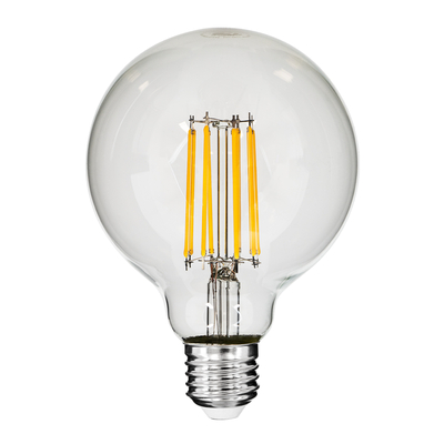 GloboStar® 99011 Λάμπα LED Long Filament E27 G95 Γλόμπος 12W 1200lm 360° AC 220-240V IP20 Φ9.5 x Υ13.5cm Θερμό Λευκό 2700K με Διάφανο Γυαλί - Dimmable - 3 Years Warranty