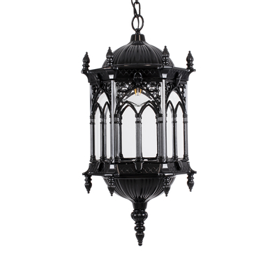 GloboStar® DARCY 00672 Vintage Κρεμαστό Φωτιστικό Ανάρτηση Μονόφωτο 1 x E27 IP20 Μαύρο Μέταλλο με Διάφανο Γυαλί - Μ35 x Π35 x Υ61cm