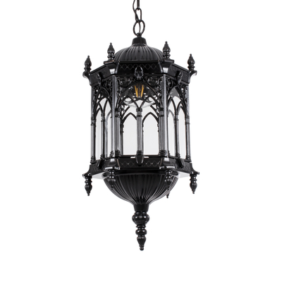 GloboStar® DARCY 00672 Vintage Κρεμαστό Φωτιστικό Ανάρτηση Μονόφωτο 1 x E27 IP20 Μαύρο Μέταλλο με Διάφανο Γυαλί - Μ35 x Π35 x Υ61cm