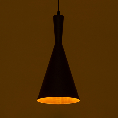 GloboStar® SHANGHAI 01025-C Μοντέρνο Κρεμαστό Φωτιστικό Καμπάνα Μονόφωτο 1 x E27 IP20 Μαύρο & Χρυσό Μέταλλο - Μ19 x Π19 x Υ38cm