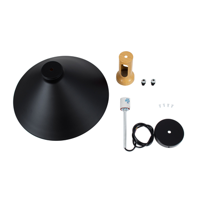 GloboStar® CALYPSO 01334-A Μοντέρνο Κρεμαστό Φωτιστικό Καμπάνα Μονόφωτο 1 x E27 IP20 Μαύρο & Χρυσό Μέταλλο με Μπεζ Ξύλο - Μ36 x Π36 x Υ30cm