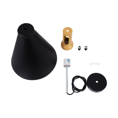 GloboStar® CALYPSO 01334-C Μοντέρνο Κρεμαστό Φωτιστικό Καμπάνα Μονόφωτο 1 x E27 IP20 Μαύρο & Χρυσό Μέταλλο με Μπεζ Ξύλο - Μ25 x Π25 x Υ40cm