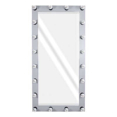 GloboStar® MAKEUP MIRROR-160x80-3 Μοντέρνος Καθρέπτης Μακιγιάζ με Πλαίσιο Φυσικού Ξύλου με Διακόπτη On/Off 20 x E27 AC220-240V - Μ80 x Π7 x Υ160cm - Γκρι Τσιμέντου