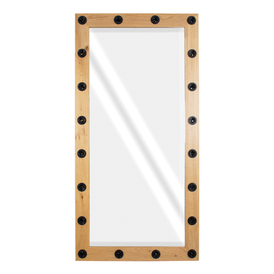 GloboStar® MAKEUP MIRROR-160x80-1 Μοντέρνος Καθρέπτης Μακιγιάζ με Πλαίσιο Φυσικού Ξύλου με Διακόπτη On/Off 20 x E27 AC220-240V - Μ80 x Π7 x Υ160cm - Μπεζ Δρυς