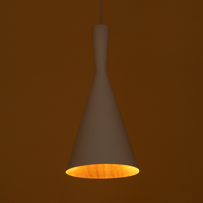 GloboStar® SHANGHAI 01026-C Μοντέρνο Κρεμαστό Φωτιστικό Καμπάνα Μονόφωτο 1 x E27 IP20 Λευκό & Χρυσό Μέταλλο - Μ19 x Π19 x Υ38cm