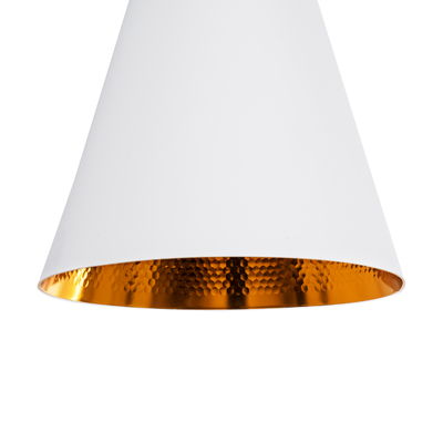 GloboStar® SHANGHAI 01026-C Μοντέρνο Κρεμαστό Φωτιστικό Καμπάνα Μονόφωτο 1 x E27 IP20 Λευκό & Χρυσό Μέταλλο - Μ19 x Π19 x Υ38cm