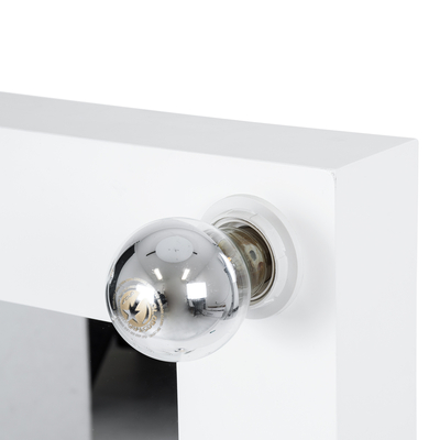 GloboStar® MAKEUP MIRROR-80x80-4 Μοντέρνος Καθρέπτης Μακιγιάζ με Πλαίσιο Φυσικού Ξύλου με Διακόπτη On/Off 12 x E27 AC220-240V - Μ80 x Π7 x Υ80cm - Λευκή Λάκα