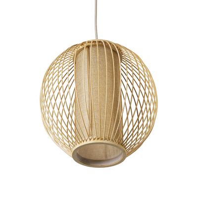 GloboStar® HIBISCUS 01934 Boho Κρεμαστό Φωτιστικό Πλέγμα Μονόφωτο 1 x E27 IP20 Μπεζ Ξύλο - Μ28 x Π28 x Υ28cm