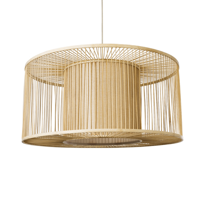 GloboStar® HIBISCUS 01936 Boho Κρεμαστό Φωτιστικό Πλέγμα Μονόφωτο 1 x E27 IP20 Μπεζ Ξύλο - Μ80 x Π80 x Υ38cm